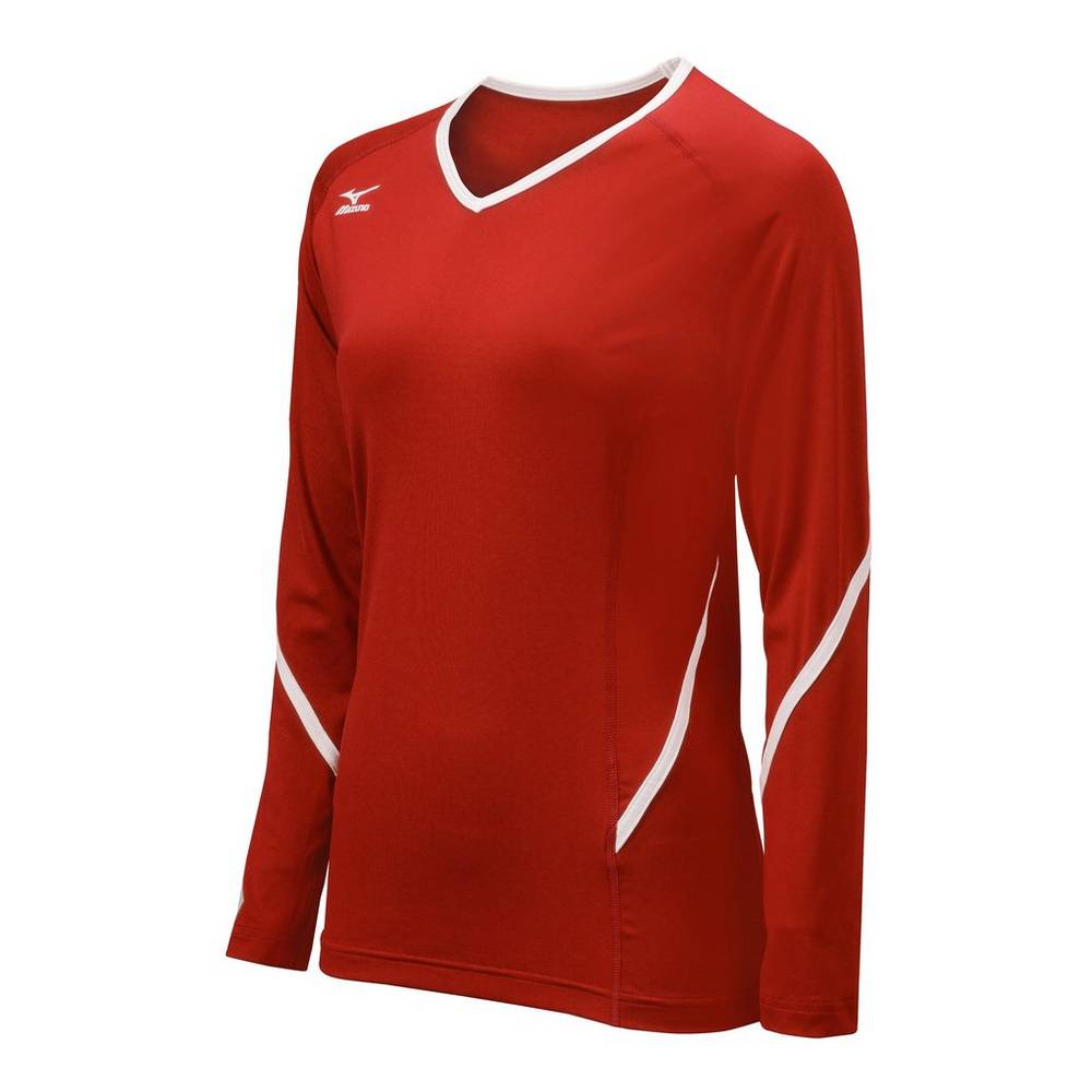 Maglia Mizuno Pallavolo Techno Generation Long Sleeve Donna - Rosse/Bianche - 12573-ENGU